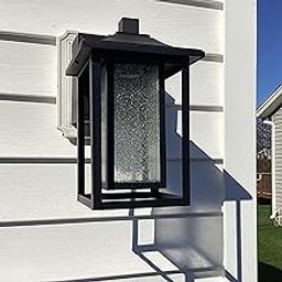 ALOADECOR 1 Light Black Dawn Sensor Outdoor Wall Lantern Coach Sconces Light with Seed Glass and Internal GFCI Outlets Modern Outdoor Lighting Fixture Wall Mount for Garden W 16cm-image-8