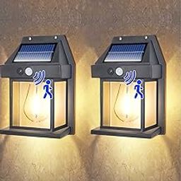 2 Pack Solar Wall Lights Outdoor Garden, Solar Vintage Wall Lanterns Motion Sensor, IP65 Waterproof Security Lights Outside PIR Motion for Front Porch Balcony Patio Garage Fence Yard (Black, 2 PACK)-image-88