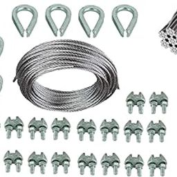 WeighTaj Const Galvanized Wire Rope With Thimble And Clamps - Ideal For Pulleys, Winch Systems, Lifting, Rigging And Diy Projects (50Mtr Wire Rope, 6 Thimble, 18 Rope Clamps,4Mm - 7X7)-image-8