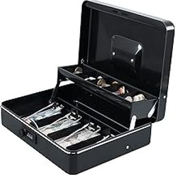 xydled Cash Box with Money Tray and Combination Lock,Tiered, Cantilever Design,4 Bill / 5 Coin Slots,11.8" x 9.5" x 3.5",Black-picture-24