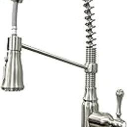 Kmeino Kitchen Faucet Brushed Nickel, High Arc Spring Single Handle Stainless Steel 3-Function Kitchen Sink Faucet for Farmhouse Laundry Commercial Modern RV Bar Faucet Kitchen-36
