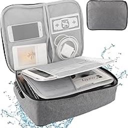 CYEER Pack of 2 Fireproof Document Box, 37 x 27 x 10.5 cm, Document Box, Fireproof, Waterproof, Document Case, Fireproof, Briefcase for Important Documents, Files (Grey)-68