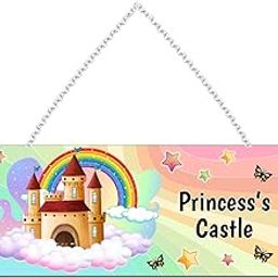FABTODAY Rainbow Personalized Kids Name Plate with Hanging Chain | Birthday Gift for Kids | Birthday Return Gift | Kids Room Decor | Size: 11.5 x 5 inches | Name - Princess-picture-24