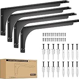 BATODA 16” Shelf Brackets with Beam (4pcs) - L Shelf Brackets Black - Hook Brackets for Floating Shelves - Wall Mounted Support for DIY Open Shelving – Mounting Hardware Included (Pack 4) (4, 16 Inch)-22