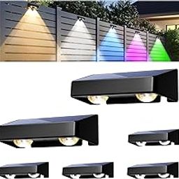 Solar Fence Lights Outdoor,Solar Wall Lights 9 Fixed Colors ＆ Color Changing Modern Solar Powered Deck Lights for Step Stair Patio Backyard Porch Railing House Number decor, IP65 Waterproof (6 Pack)-image-75