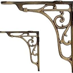Maison Belle Vintage Old Style Shelf Support Rustproof Iron Wall Shelf Bracket - Gold Antique Finish (Size 6 Inch) Pack of 2 (Size - 6 INCH - Antique)-32