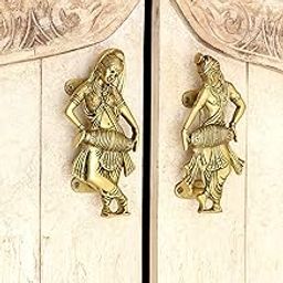 Indian-Shelf Couple Decorative Door Handles Interior Vintage Gold Cabinet Handles Brass Drawer Pulls Antique Door Hardware Kitchen Cabinet Pulls - 1 Pair-image-8