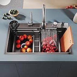 SeBURRY® Luxurious 30x18x9 Inch Anti Scratch Honeycomb Design | Integrated Waterfall and Pull-down Faucet | Stainless Steel 304 | Multifunction Sink | Digital Sink - 1 Pack-image-62