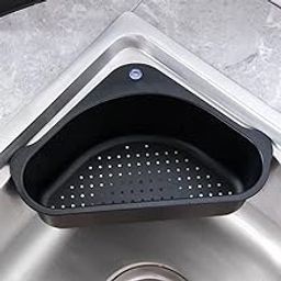 HAKKU Plastic Sink Basket Strainer, No Drilling Triangular Multifunctional Drain Shelf Kitchen Sink Strainer Holder Multifunctional Box Organizer For Soap, Dishwashing, Sponge (Min 1 Quantity, Black)-picture-16