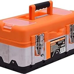 HELLARO Tool Stainless Steel Tool Box - Small Metal Organizer Box with Removable Storage Tray - Ergo Handle - Secure Steel Latch - Quick Access Lid Compartments (17 inch)-19