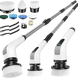 Electric Spin Scrubber,Large Battery & Long Runtime Power Spin Cleaner with 7 Replaceable Brush Heads,IPX7 Waterproof & Adjustable Extension Long Handle,2 Speeds for Bathroom, Shower, Tile, Floor-image-92