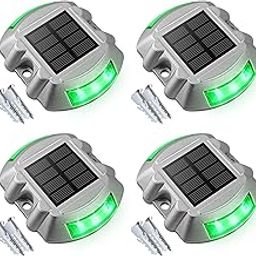 VOLISUN Solar Deck Lights Driveway Dock Lights, 4-Pack Led IP67 Waterproof Outdoor Warning Step Lights for Driveway Sidewalk Garden Pathway Yard(Green)-image-46