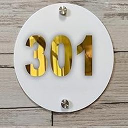 Room Number Plate No 301 | Mirror Gold with White Acrylic Number Plate with Double Side Tape On Backside-picture-20