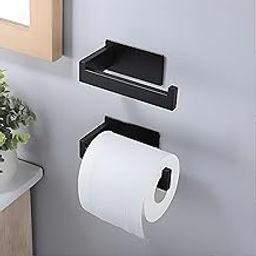JIALTO Self-Adhesive Tissue Paper Holder/Ideal Towel Hanger for Bathroom/Durable Wall-Mounted Toilet Paper Holder/Stainless Steel Toilet Paper Holder for Bathroom/Matt Black Tissue Holder(1 PCS)-4