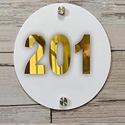 Room Number Plate No 201 | White Acrylic Number Plate Fixed On PVC Sticker with Double Side Tape On Backside-picture-2