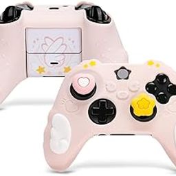 GeekShare Controller Skin Grips Set for Xbox Silicone Protective Cover Skin Case Compatible with Xbox Series X Controller with 2 Thumb Grip Caps and 2 Stickers - Star Wings Series (Pink)-88