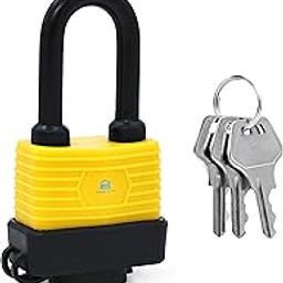 ABOUT SPACE Plastic Pad Lock-185G Security Padlock With Dustproof&Waterproof-1 Pc&3 Keys With Protector-21 Layer Galvanized Heavy Duty With 8 Rivets-Anti Theft Cycle,Door&Bike Lock,Yellow-12