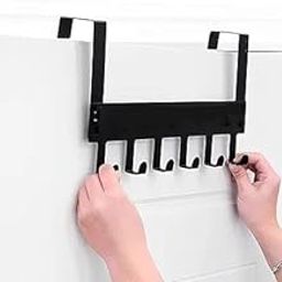 Home Over-The-Door Hook (Pack of 1), Heavy-Duty Over Door Hanger Holder for Coat Hanging, Robe, Hat, Clothes, Towels, Bathroom Organiser, Towel Rack, 6 Hooks, Matte Black-22