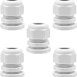 Mecion 5 Pack Cable Gland Waterproof Adjustable 15-18mm Cable Connectors with Lock Nut and Gasket, PG21 Cable Glands Joints, White-image-29