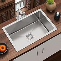 Goonj Premium Stainless Steel Handmade Kitchen Sink Single Bowl Modern Design with Square Drain Cover and Rust Resistant Undermount Sink for Home (24 * 18)-image-51