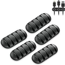 GLUN® 5 in 1 Cable Holder, Pack of 5 Black Rubber Organizer, Line Fixator Winder Cable, Wire Organizer Clamp-26