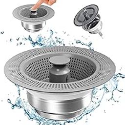 RECLUSE New Upgraded 3-in-1 Kitchen Sink Drain Strainer 304 Stainless Steel Sink Stopper, Kitchen Sink Bounce Core Drain Strainer Basket-Design for Quick and Easy Food Catching and Waste Management-image-26