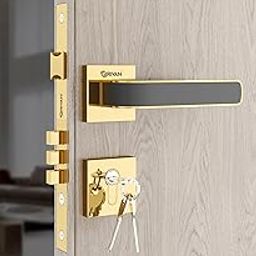 GRIVAN Premium Luxury Door Locks for Main Door, Mortise Door Lock Set with 3 Brass Keys, Bedroom Door Lock, Handle Lock for Home/Office/Hotel (Gold Black Finish) | 2 Years Warranty-image-55