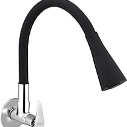 SPAZIO Vignette Flexo SmartBuy Flexible Sink Faucet - Flxo Play (with 360 Degree Flexible Silicon Hose & Dual Flow Pattern) Hot/Cold Water Tap with Wall Flange - Black, Chrome-picture-7