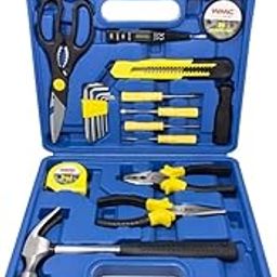 ASW 18-Piece Home Tool Kit, Portable DIY Hand Tools Set with Hammer, Pliers, Screwdrivers, Measuring Tape, Blue Storage Case-18