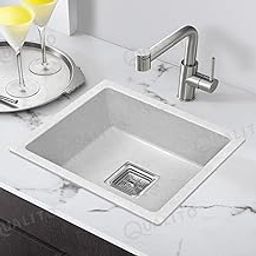 TrueSink Quartz Kitchen Sink 21x18X9 Inches Dotted White Color With Waste Coupling & Waste Pipe | Sound, Scratch and Heat Proof Single Bowl Matt Finish Granite Kitchen Sink-image-2