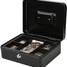 Delzon Steel Petty Cash Box with Money 5 Compartment Tray and Key Perfect Secure Storage for Loose Change – Black-image-67