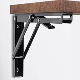 GLOSSYPLUS 20 cm Folding Shelf Brackets Black Colour Metal, Collapsible Shelf Bracket with Fitting Screws, DIY Wall Mounted Shelf Brackets, Space Saving for Table Work Bench Wall Mounted Pair 2Pieces-image-91