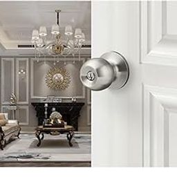 door Entry Door Lock with Key Knob with Lock, Interior and Exterior Mortis deadlocks Door Lock, Standard Ball, Satin Nickel Pack of 1 (Cylinderical doorloock with 4 Key)-picture-18