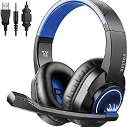 BESTOR Gaming Over Ear Wired Headphones with Mic with Noise Canceling, Pc with Surround Stereo Sound, Led Light for Pc, Laptop (Blue-Black)-11