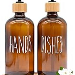 STORE 2508 Soap Dispenser for Kitchen Handwash Dispenser Dish Wash Dispenser Liquid Soap Dispenser for Kitchen Sink Dishwash and Hand Wash Liquid Dispensers Pump with Bamboo Tray, Glass, 475ml-image-30