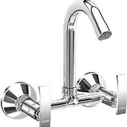 Plantex Sink Mixer Tap Hot and Cold/Mixer Tap for Kitchen Sink with Brass Spindle/Kitchen Sink Tap with Wall Flange and Teflon Tape (Samar-Chrome)-image-0