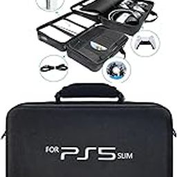 PSS Storage Bag for PS5 Slim, Hard Travel Carrying Case for PS5 Slim, Waterproof Shoulder Bag with Both Side Compartments Travel Accessories for PS5 Slim Disk/ Digital (Only Travel Bag), Black-12