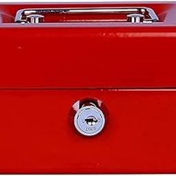 Canuca Small Cash Box 6'' Inch with Key Lock – Portable Steel Petty Cash Safe Box, Lockable Money Coin Storage Security Box Tin (Multi-Color)-image-79