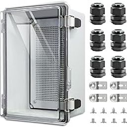 Wocloer Outdoor Waterproof Junction Box 13.8"x9.8"x5.9", IP67 Waterproof Hinged Clear Cover Electrical Enclosure with Mounting Plate, Wall Bracket,1/2" Cable Glands-picture-17