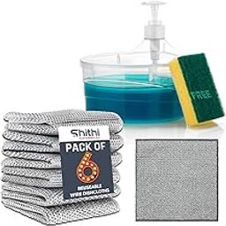 SHITHI ENTERPRISES Double Layer 2-in-1 Liquid Soap Dispenser for Kitchen & Multipurpose Non-Scratch Wire Dishwashing Rags for Wet and Dry Dishwash Cloths (Pack of 6)-image-22