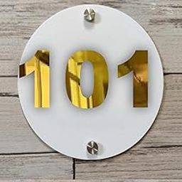 Room Number Plate No 101 | Mirror Gold with White Acrylic Number Plate with Double Side Tape On Backside-picture-3