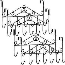 Over The Door Hook Hanger, 4 Pack Over The Door Towel Hook Coat Rack with 7 Hooks, Metal Hanging Organizer for Clothes Coat Hat Towel Bedroom Bathroom, Black-12