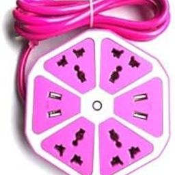 HIFY Heavy Duty Hexagon Extension Board and Power Socket with 4 USB Port+4 Power Socket Fast Charging Speed LED Indicator Portable Easy to Carry with 5 to 6 ft Surge Protection 2500W Multi-Faceted Safety Sockets Pink Color-picture-24