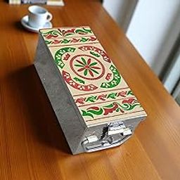 GinoSet® Stainless Steel Storage Box, Cash Box, Pooja Peti, Organizer, Vanity Storage Box, Jewellery Safe Bank Locker, Cash Box With Handicrafts Digital Meena Kari Design (8 INCH)-image-44