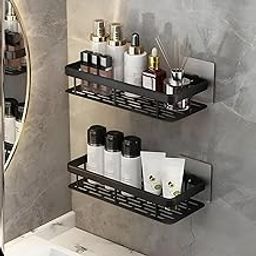Sellzie Aluminium Bathroom Shelf Rack | Wall Mounted & Rustproof Storage Organizer | Multifunctional Shelf for Toiletries, Shampoo, Body Wash & Accessories (Black, Pack of 1)-image-92