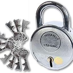 Nuianil Steel keyed Padlock with 10 Original Keys “Pack of 1 with 10 Keychains”,Silver-20