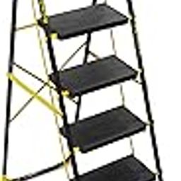 Cameo Pro Iron 6 Steps Folding Step Ladder with Anti-Skid PVC Shoe, Clutch Lock and Knee Guard, Load Capacity up to 150 kg (Standard Size, Black)-12