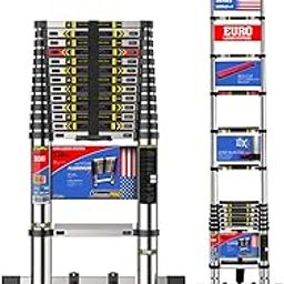 Telescopic Ladder 4.4 m Meter (14.5 ft) Euro Ladder Systems Pro with Stabilizers and Tip N Glide Wheels - Stores at 3.5 ft - 10x Stronger Aluminium - Red Que Safe Step - Zero Flex Technology-picture-4