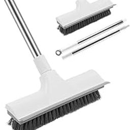Willfields Floor Scrub Brush with 48''Long Handle, 2 in 1 Scrape and Brush with Adjustable Stainless Steel Rod Size 20''/ 34''/ 48'', Deck Cleaning Brush(Plastic, Hard_Floor)-18