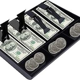 ABS Plastic cash drawer organizer tray, cashier drawer box with coin slot, bill counter cash box with 5 Bills 4 Coins for Petty Cash Money Storage Box (4 Slot 3 Coins)-71